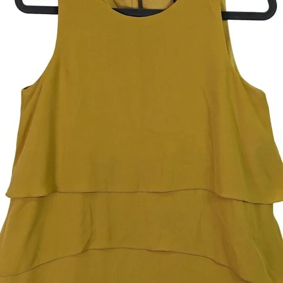 Banana Republic Women size 2 Tiered Lined Dress Mustard Sleeveless Pockets - Picture 2 of 13